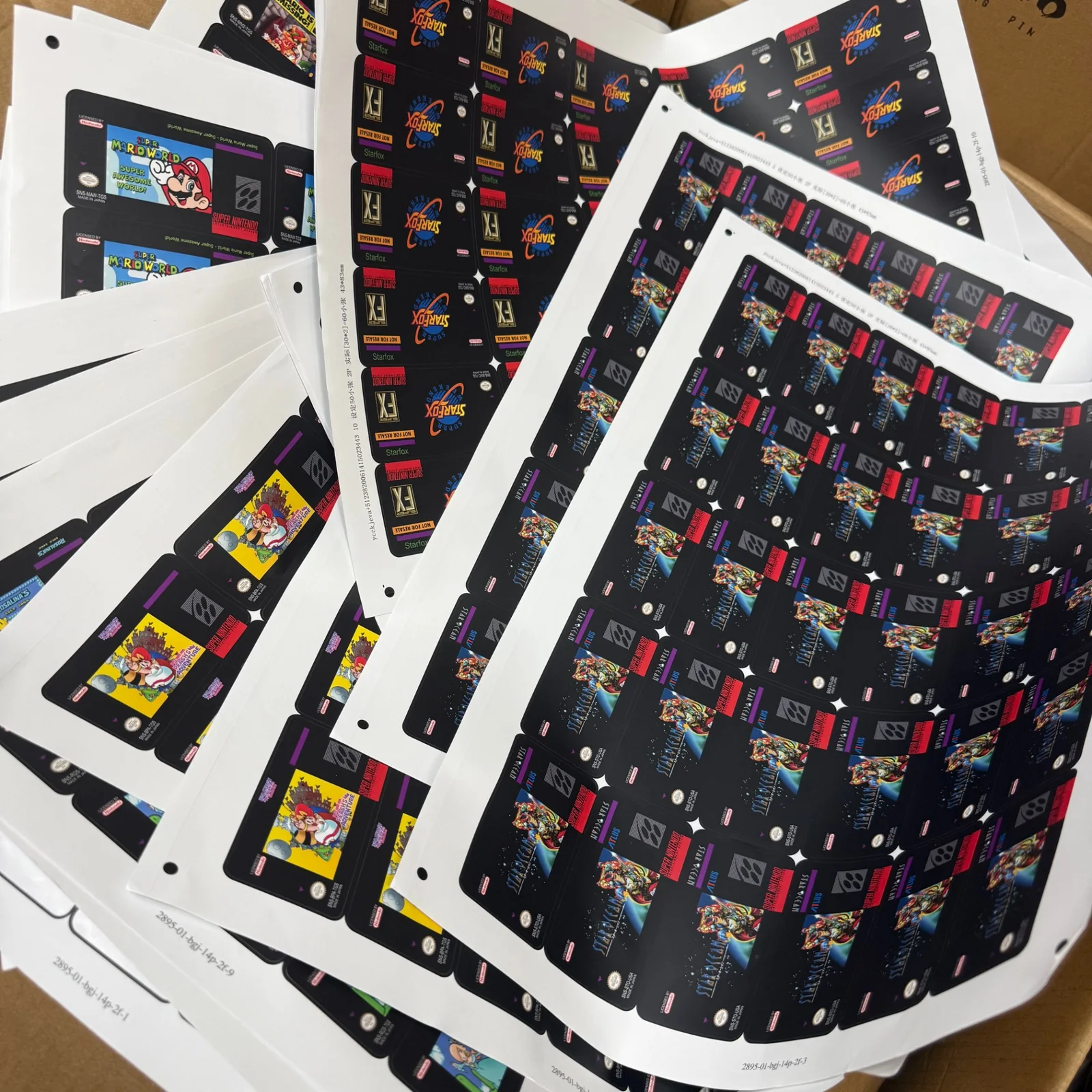 Original archive sample of printed label sheets