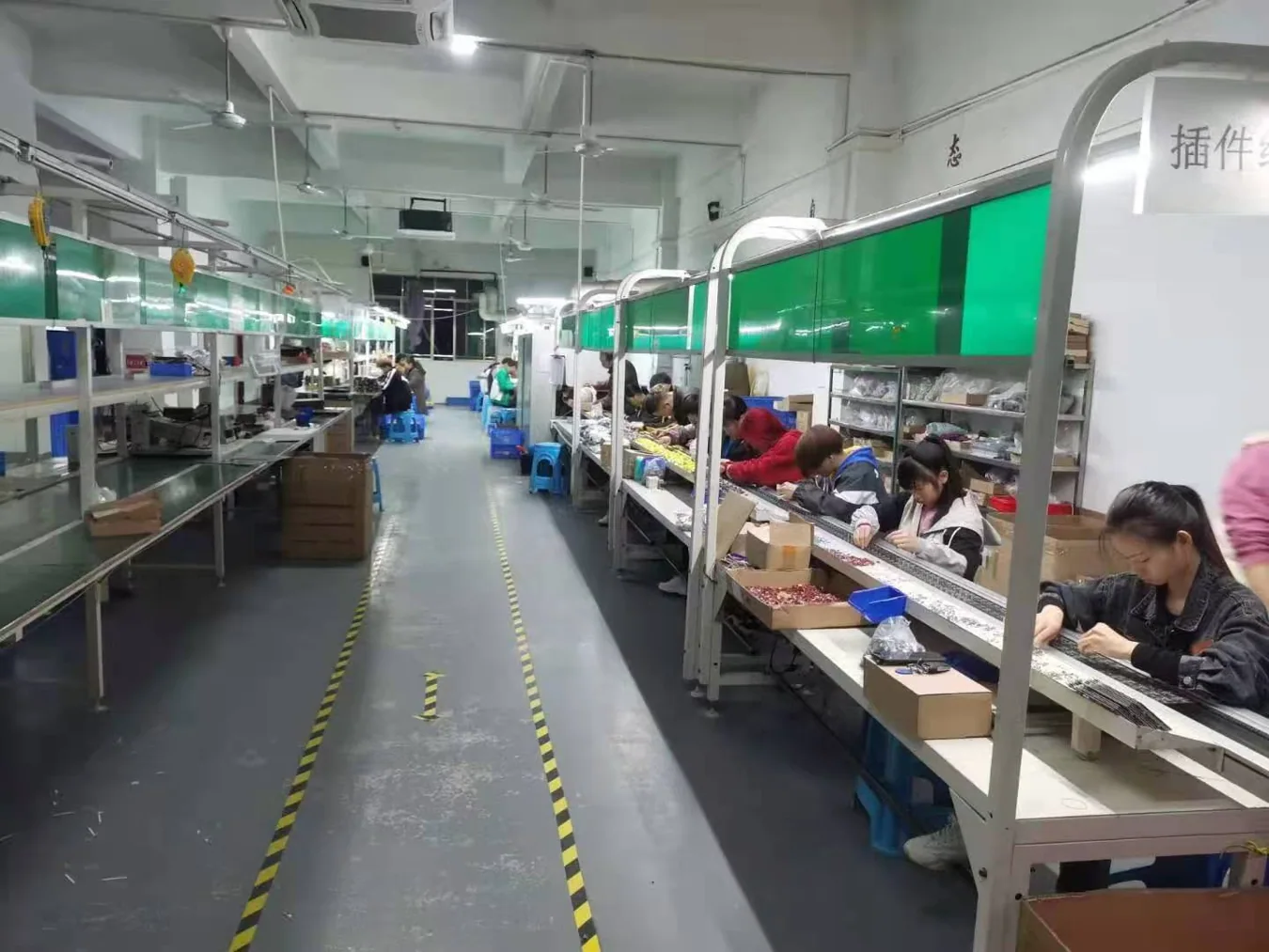 Actual factory manual bench and assembly-line photo